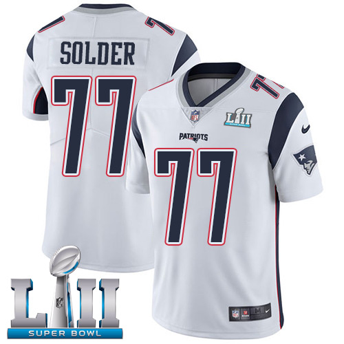 Nike Patriots #77 Nate Solder White Super Bowl LII Men's Stitched NFL Vapor Untouchable Limited Jersey - Click Image to Close